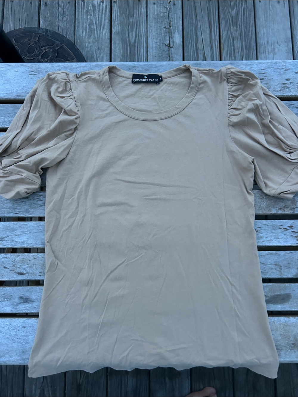 The Limited Beige Puff Sleeve Crewneck Tee